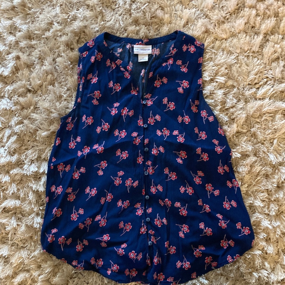 Liz Claiborne Navy and Pink Floral Blouse